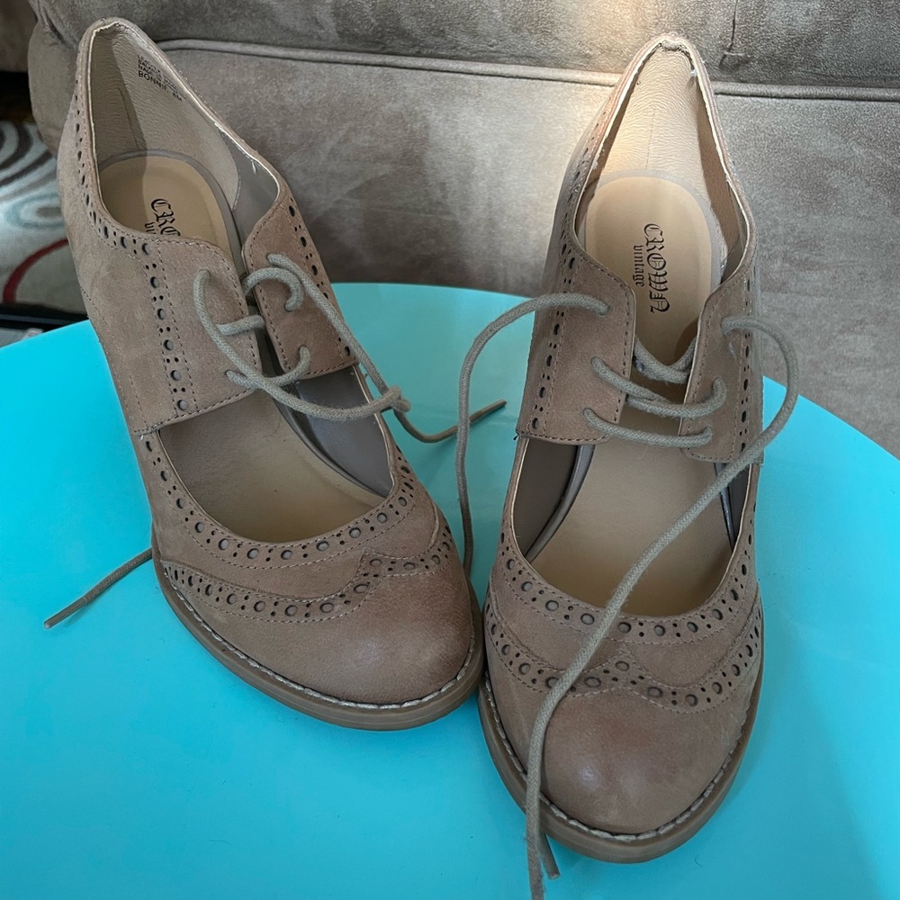 Beige block heel